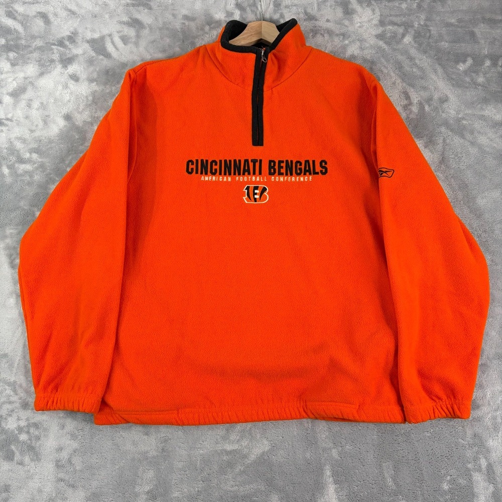Cincinnati Bengals Fleece Jacket Mens Medium Orange NFL Football Reebok 1/4 Zip